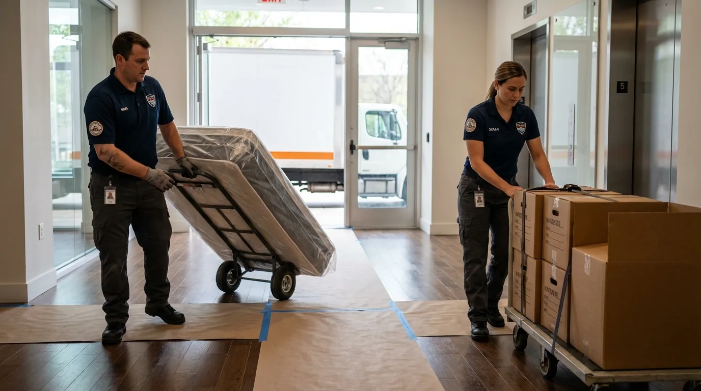Professional apartment movers loading elevator in Bladensburg, MD
