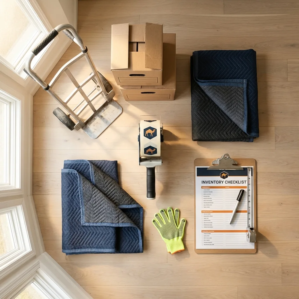 Professional moving supplies and packing materials layout for Bladensburg residential relocations